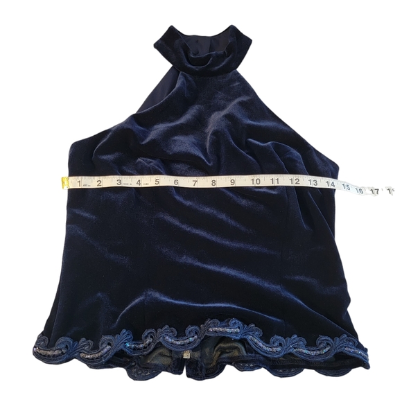 Bari Jay Vintage Satin Feel Midnight Dark Blue Beeded Sequined Trim Top 5-6 - Picture 10 of 12